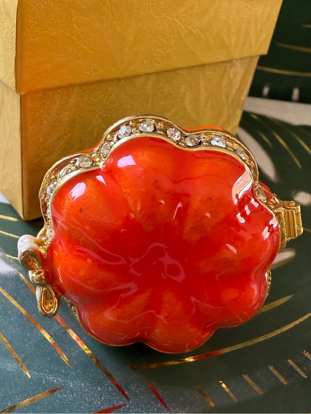 Halloween Jack O Lantern Pumpkin Witch Hat Enamel Trinket Box NIB - Picture 5 of 6